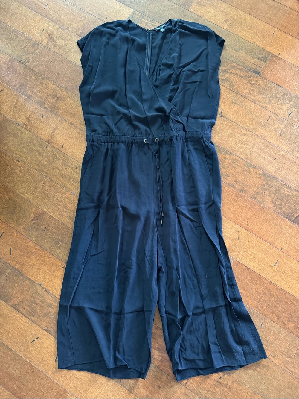 Eileen Fisher Black V-Neck Drawstring Jumpsuit | Size XL
